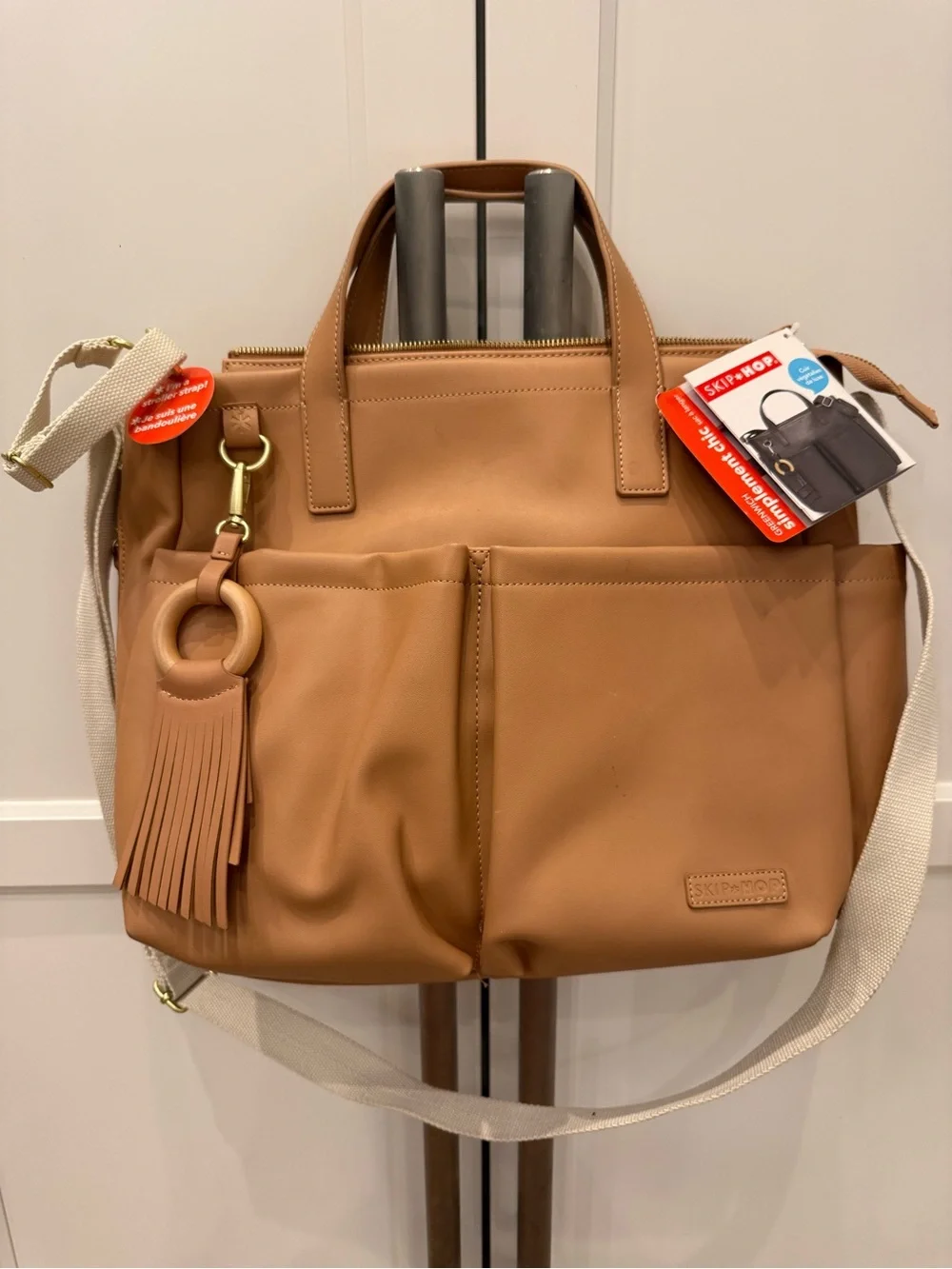 NWT Skip Hop Tan Convertible Diaper Tote with Tassel Charm